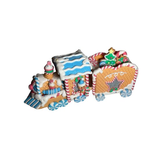 Light up 2 Piece Gingerbread Train Engine Candy Filled Car Holiday Decoration - Picture 2 of 14